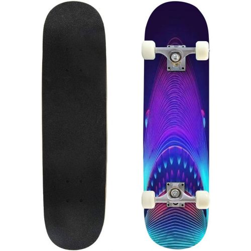  GWFERC Shark Jaws Blue sea Waves Isolated on White Skateboard 31x8 Double-Warped Skateboards Outdoor Street Sports Skateboard for Beginners Professionals Cool Adult Teen Gifts