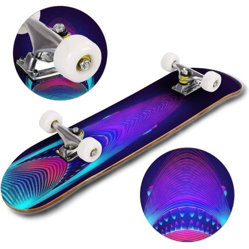  GWFERC Shark Jaws Blue sea Waves Isolated on White Skateboard 31x8 Double-Warped Skateboards Outdoor Street Sports Skateboard for Beginners Professionals Cool Adult Teen Gifts