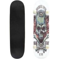 GWFERC Grunge Print with Skull Bones Roses and Typography Art Skateboard 31x8 Double-Warped Skateboards Outdoor Street Sports Skateboard for Beginners Professionals Cool Adult Teen Gifts