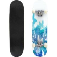 GWFERC Watercolor Blue with Butterflies Skateboard 31x8 Double-Warped Skateboards Outdoor Street Sports Skateboard for Beginners Professionals Cool Adult Teen Gifts
