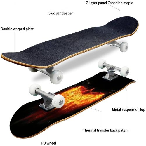  GWFERC Man in Mystic fire and Ornamental Dragons Pencil Sketch on Paper Blue Skateboard 31x8 Double-Warped Skateboards Outdoor Street Sports Skateboard for Beginners Professionals Cool Ad