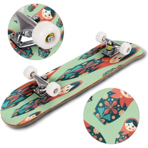  GWFERC Seamless Russian Matryoshka Doll Kids in Skateboard 31x8 Double-Warped Skateboards Outdoor Street Sports Skateboard for Beginners Professionals Cool Adult Teen Gifts