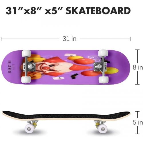  GWFERC Color Simple Flat Art of a Frightening Ghost Skateboard 31x8 Double-Warped Skateboards Outdoor Street Sports Skateboard for Beginners Professionals Cool Adult Teen Gifts