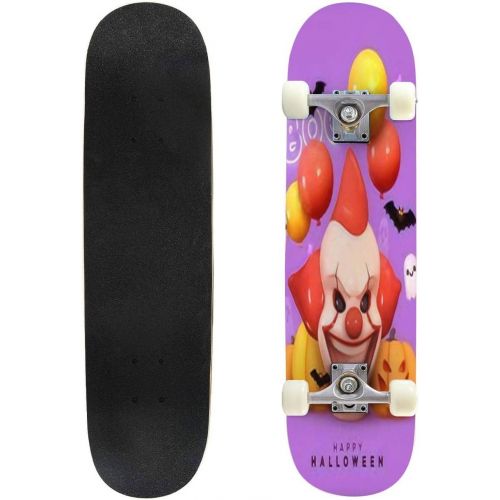  GWFERC Color Simple Flat Art of a Frightening Ghost Skateboard 31x8 Double-Warped Skateboards Outdoor Street Sports Skateboard for Beginners Professionals Cool Adult Teen Gifts