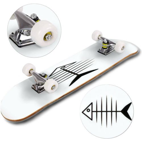  GWFERC icon of Fishbone Skateboard 31x8 Double-Warped Skateboards Outdoor Street Sports Skateboard for Beginners Professionals Cool Adult Teen Gifts