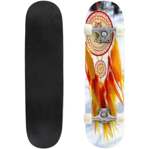  GWFERC Vintage Dreamcatcher Isolated on Black Skateboard 31x8 Double-Warped Skateboards Outdoor Street Sports Skateboard for Beginners Professionals Cool Adult Teen Gifts