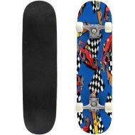 GWFERC Seamless of Some Racing Cars on a Blue Skateboard 31x8 Double-Warped Skateboards Outdoor Street Sports Skateboard for Beginners Professionals Cool Adult Teen Gifts