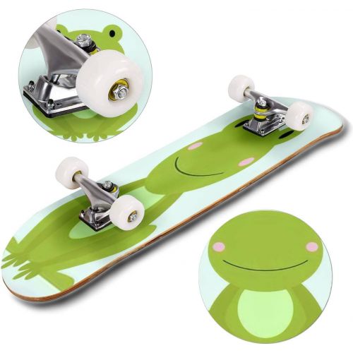  GWFERC Seamless with Frogs and Fishes Skateboard 31x8 Double-Warped Skateboards Outdoor Street Sports Skateboard for Beginners Professionals Cool Adult Teen Gifts