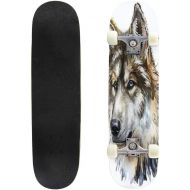 GWFERC Howling Wolf Sign Vector Illustration Skateboard 31x8 Double-Warped Skateboards Outdoor Street Sports Skateboard for Beginners Professionals Cool Adult Teen Gifts