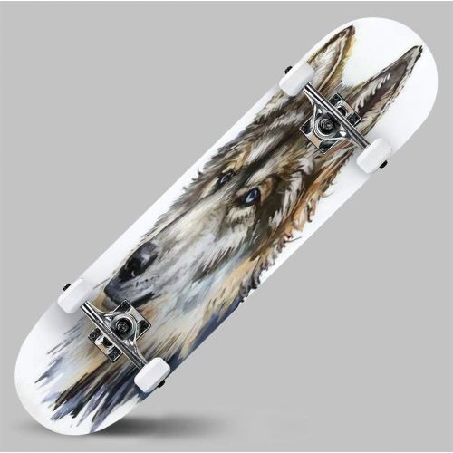  GWFERC Howling Wolf Sign Vector Illustration Skateboard 31x8 Double-Warped Skateboards Outdoor Street Sports Skateboard for Beginners Professionals Cool Adult Teen Gifts