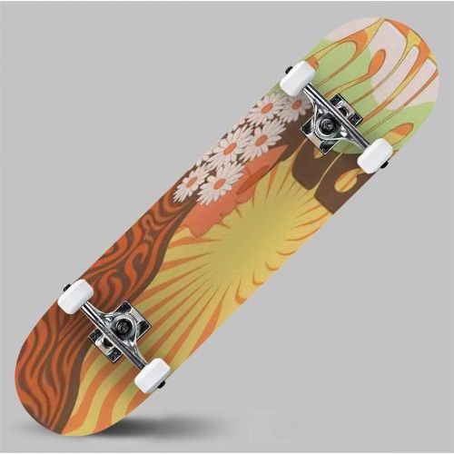  GWFERC 1960s 1970s Hippie Style Poster Vintage Colors and Shapes Woman Skateboard 31x8 Double-Warped Skateboards Outdoor Street Sports Skateboard for Beginners Professionals Cool Adult Te