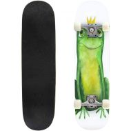 GWFERC Frog in Crown Watercolor Illustration Hand Drawing Skateboard 31x8 Double-Warped Skateboards Outdoor Street Sports Skateboard for Beginners Professionals Cool Adult Teen Gifts