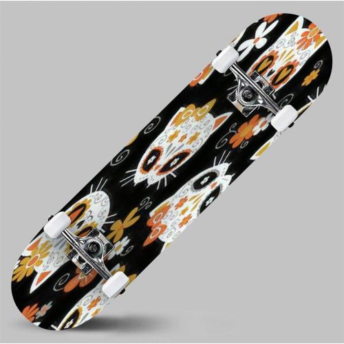  GWFERC Halloween Background Vector Format Skateboard 31x8 Double-Warped Skateboards Outdoor Street Sports Skateboard for Beginners Professionals Cool Adult Teen Gifts