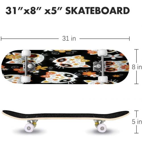  GWFERC Halloween Background Vector Format Skateboard 31x8 Double-Warped Skateboards Outdoor Street Sports Skateboard for Beginners Professionals Cool Adult Teen Gifts