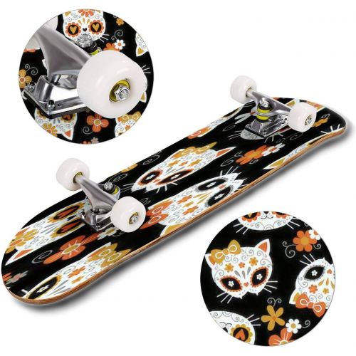  GWFERC Halloween Background Vector Format Skateboard 31x8 Double-Warped Skateboards Outdoor Street Sports Skateboard for Beginners Professionals Cool Adult Teen Gifts