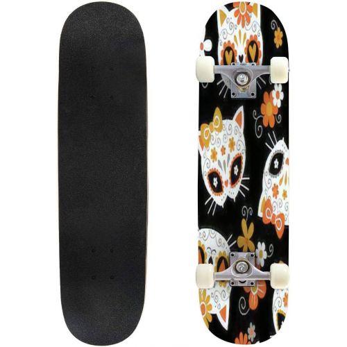  GWFERC Halloween Background Vector Format Skateboard 31x8 Double-Warped Skateboards Outdoor Street Sports Skateboard for Beginners Professionals Cool Adult Teen Gifts