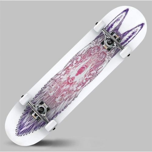  GWFERC Ink Wolf Blue Background Skateboard 31x8 Double-Warped Skateboards Outdoor Street Sports Skateboard for Beginners Professionals Cool Adult Teen Gifts