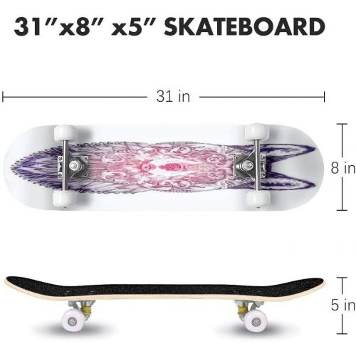  GWFERC Ink Wolf Blue Background Skateboard 31x8 Double-Warped Skateboards Outdoor Street Sports Skateboard for Beginners Professionals Cool Adult Teen Gifts