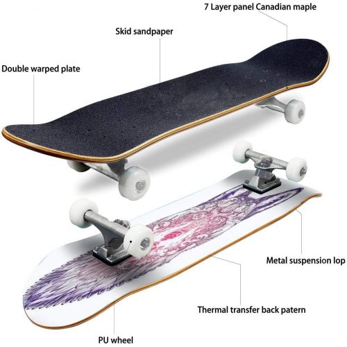  GWFERC Ink Wolf Blue Background Skateboard 31x8 Double-Warped Skateboards Outdoor Street Sports Skateboard for Beginners Professionals Cool Adult Teen Gifts