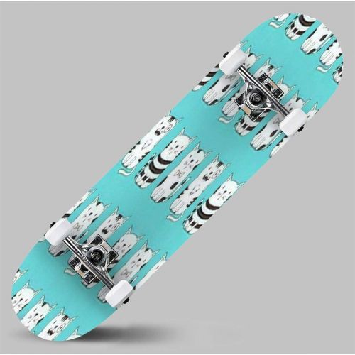  GWFERC Seamless Pattern with cat`s paw and Fish Skateboard 31x8 Double-Warped Skateboards Outdoor Street Sports Skateboard for Beginners Professionals Cool Adult Teen Gifts