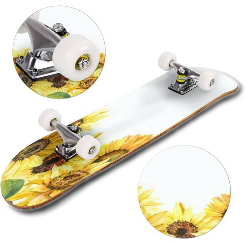  GWFERC Sunflower Summer Greeting Wave Background Skateboard 31x8 Double-Warped Skateboards Outdoor Street Sports Skateboard for Beginners Professionals Cool Adult Teen Gifts