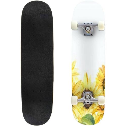  GWFERC Sunflower Summer Greeting Wave Background Skateboard 31x8 Double-Warped Skateboards Outdoor Street Sports Skateboard for Beginners Professionals Cool Adult Teen Gifts