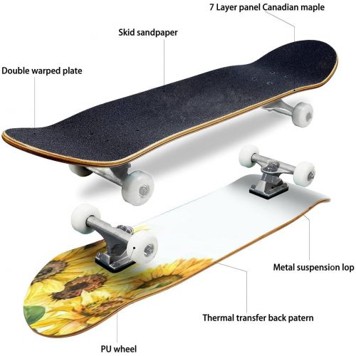  GWFERC Sunflower Summer Greeting Wave Background Skateboard 31x8 Double-Warped Skateboards Outdoor Street Sports Skateboard for Beginners Professionals Cool Adult Teen Gifts