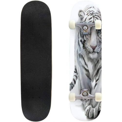  GWFERC Tiger in The Jungle Pattern Camouflage Background Skateboard 31x8 Double-Warped Skateboards Outdoor Street Sports Skateboard for Beginners Professionals Cool Adult Teen Gifts