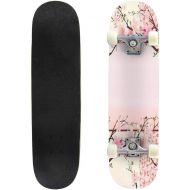 GWFERC Vertical Template with Pink Shopping Paper Bags Cherry Blossom Spring Skateboard 31x8 Double-Warped Skateboards Outdoor Street Sports Skateboard for Beginners Professionals Cool Ad