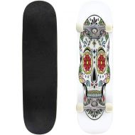 GWFERC Skull and Flowers Seamless Background Skateboard 31x8 Double-Warped Skateboards Outdoor Street Sports Skateboard for Beginners Professionals Cool Adult Teen Gifts
