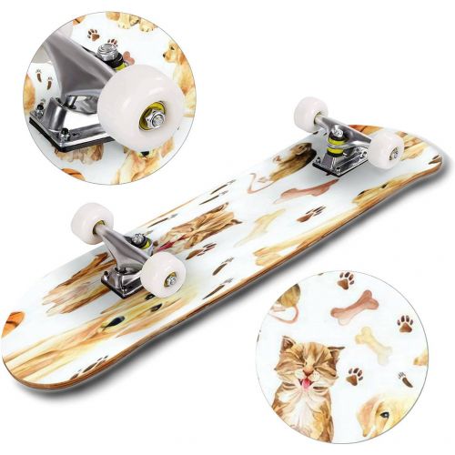  GWFERC Dogs Footprints Seamless Pattern Skateboard 31x8 Double-Warped Skateboards Outdoor Street Sports Skateboard for Beginners Professionals Cool Adult Teen Gifts