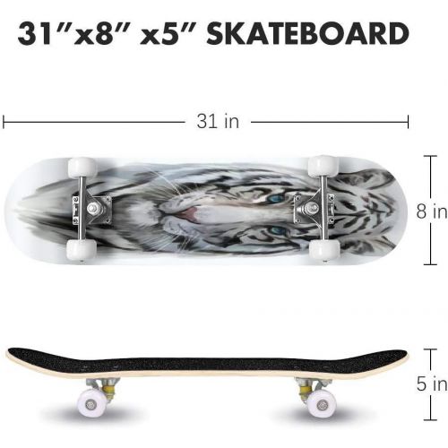  GWFERC Watercolor Pattern Wildcat Tiger White Background Skateboard 31x8 Double-Warped Skateboards Outdoor Street Sports Skateboard for Beginners Professionals Cool Adult Teen Gifts