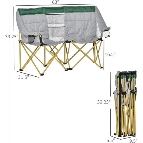  GXP Double Seat Camping Chair Folding Lawn Loveseat w/Storage Pocket Cup Holder (Color : Green)