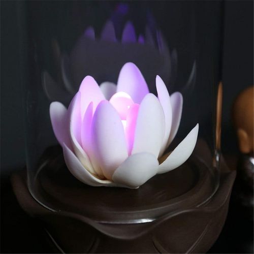  인센스스틱 GXSMG Color Changing LED Light Windproof Waterfall Incense Burner Zen Peaceful Monk Lotus Incense Stick Holder Lucky Home Decoration