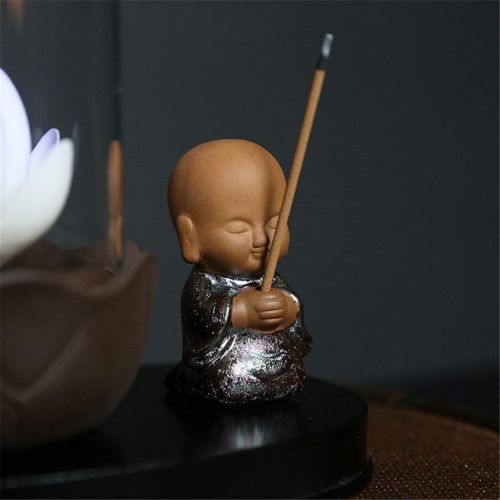  인센스스틱 GXSMG Color Changing LED Light Windproof Waterfall Incense Burner Zen Peaceful Monk Lotus Incense Stick Holder Lucky Home Decoration