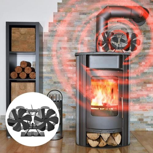  GXXDM Fireplace ?Fan Thermal Fireplace Fan 12 Blades Heat Self Powered Stove Fan Aluminium Silent for Wood Log Burner Silent Warmth Winter,Black,One Size