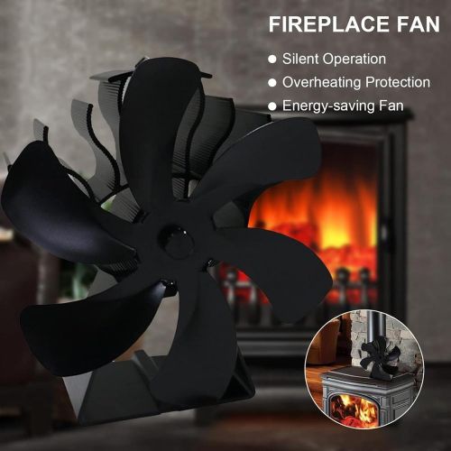  GXXDM Fireplace Fan Stove Fan 6 Blade Heat Powered Stove Fan Log Wood Burner Eco Friendly Quiet Chimenea Fan for Home Efficient Heat Distribut,Black,One Size