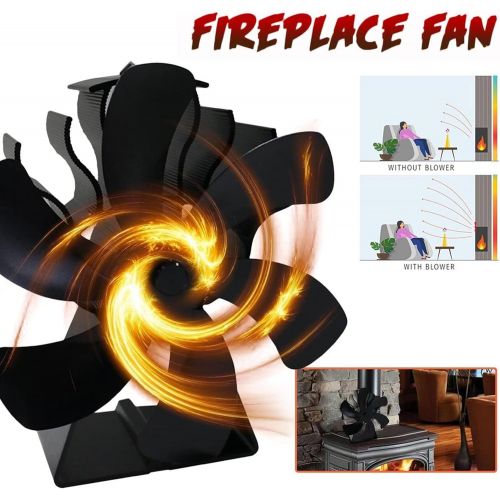  GXXDM Fireplace Fan Stove Fan 6 Blade Heat Powered Stove Fan Log Wood Burner Eco Friendly Quiet Chimenea Fan for Home Efficient Heat Distribut,Black,One Size