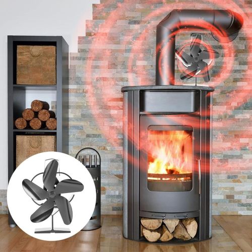  GXXDM Heat Powered Fan Wood Stove Fan 5 Blade Self Powered Overheat Protection Heating Powered Stove Fan Used in Log Burning Stoves Gas Stoves,Black,One Size