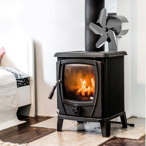  GXXDM Heat Powered Fan Wood Stove Fan 5 Blade Self Powered Overheat Protection Heating Powered Stove Fan Used in Log Burning Stoves Gas Stoves,Black,One Size