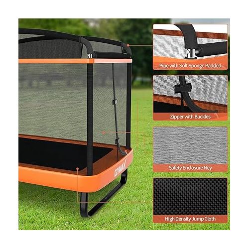  GYMAX 6FT Kids Trampoline with Swing, ASTM Approved Rectangle Recreational Trampoline with Enclosure Safety Net, Indoor/Outdoor Baby Toddler Play Combo Bounce, Birthday for Boy & Girl