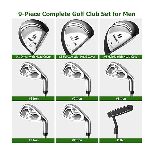  GYMAX Complete Golf Club Set for Men, 12/14 PCS Right Hand Golf Clubs Set with #1 Driver & #3 Fairway & #4 Hybrid & #6/#7/#8/#9/#P Irons, Putter & Head Covers, Men’s Golf Clubs Set