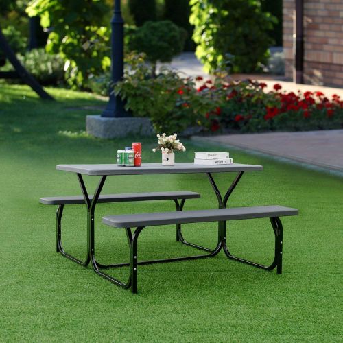  GYMAX Gymax Picnic Table, Camping Picnic Tables Bench Set for Outside Backyard Garden Patio Dining Party