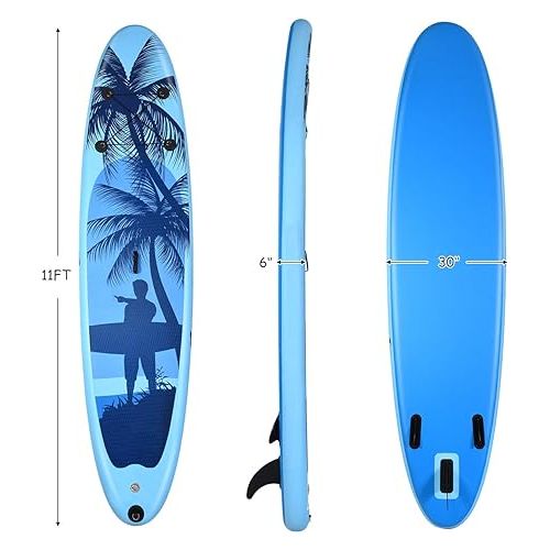  GYMAX Paddle Board, 9.8’/10’/11’ x 6” Inflatable Stand Up Paddle Board with SUP Accessories, Removable Fin, Paddle, Pump, Leash & Carry Bag, Blow Up Paddle Boards Standing Boat for Adults, Youth