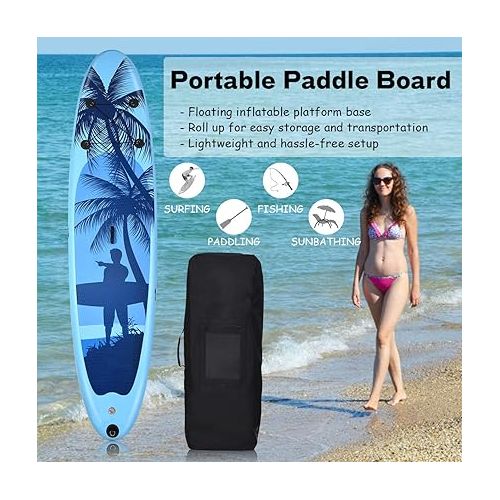  GYMAX Paddle Board, 9.8’/10’/11’ x 6” Inflatable Stand Up Paddle Board with SUP Accessories, Removable Fin, Paddle, Pump, Leash & Carry Bag, Blow Up Paddle Boards Standing Boat for Adults, Youth