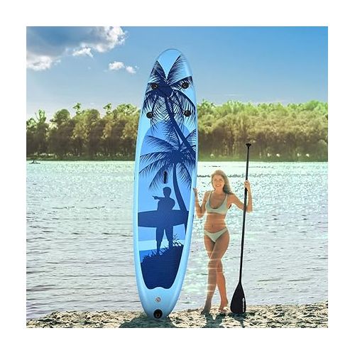  GYMAX Paddle Board, 9.8’/10’/11’ x 6” Inflatable Stand Up Paddle Board with SUP Accessories, Removable Fin, Paddle, Pump, Leash & Carry Bag, Blow Up Paddle Boards Standing Boat for Adults, Youth