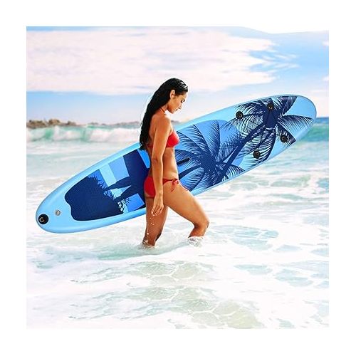  GYMAX Paddle Board, 9.8’/10’/11’ x 6” Inflatable Stand Up Paddle Board with SUP Accessories, Removable Fin, Paddle, Pump, Leash & Carry Bag, Blow Up Paddle Boards Standing Boat for Adults, Youth