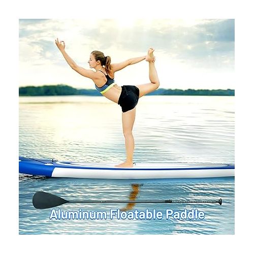  GYMAX Inflatable Stand Up Paddle Board, 6” SUP with Premium Complete Accessories, Backpack, Pump, Leash, Paddle & Removable Fins, Portable Stand Up Boat for All Skill Level