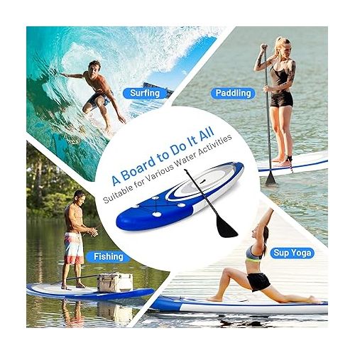  GYMAX Inflatable Stand Up Paddle Board, 6” SUP with Premium Complete Accessories, Backpack, Pump, Leash, Paddle & Removable Fins, Portable Stand Up Boat for All Skill Level