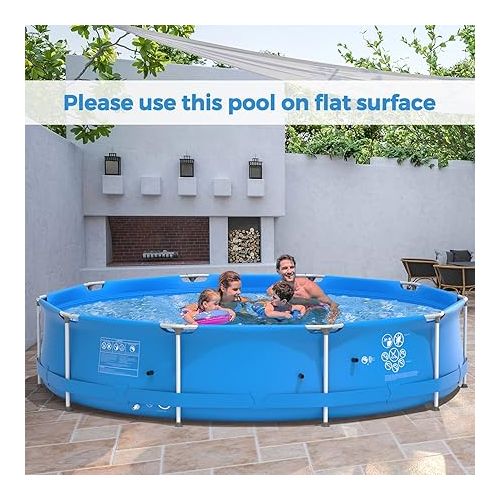  GYMAX 12ft x 31.5inch Above Ground Pool, Steel Frame Swimming Pool with Pool Cover, Tear-Resistance Durable Outdoor Pool for Backyard, Patio (Blue)